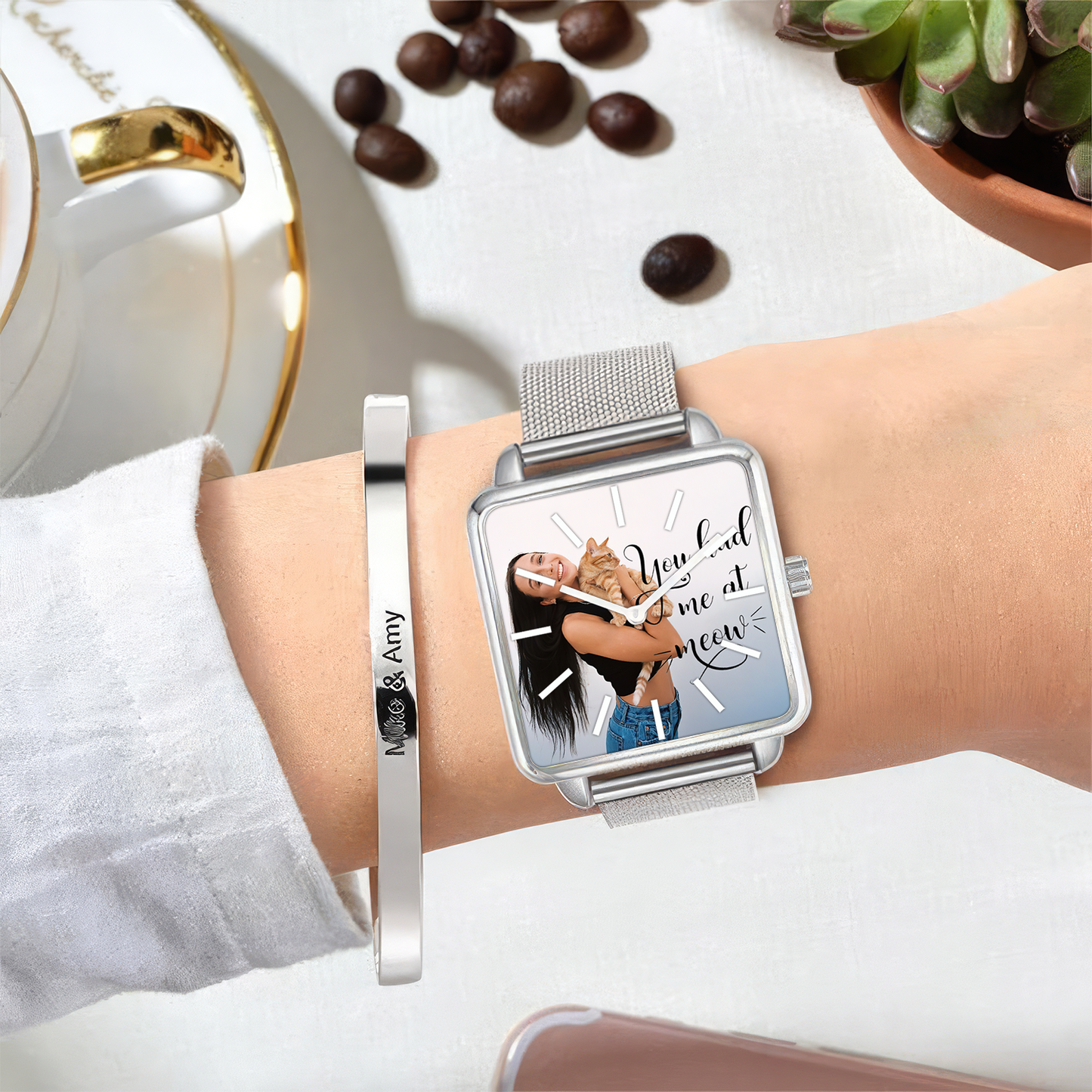 Custom Cat Gift Custom Hand , Love is Cat, Personalized Design  Watch