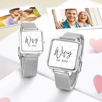 Square Hand Custom Number Gift For Couple Watch